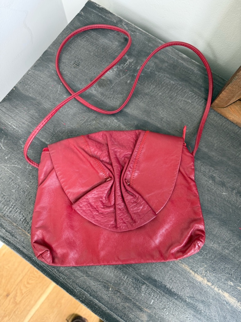 Vintage Red Leather Crossbody Bag Soft Leather BOHO GUC
